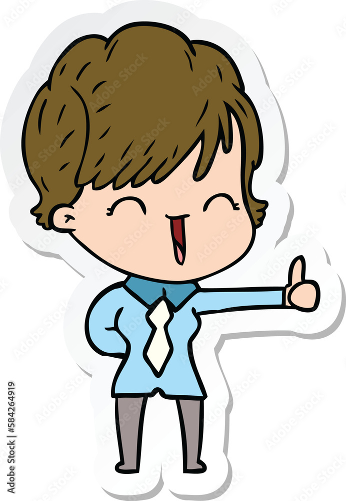 sticker of a cartoon laughing woman sticker of a cartoon laughing woman
