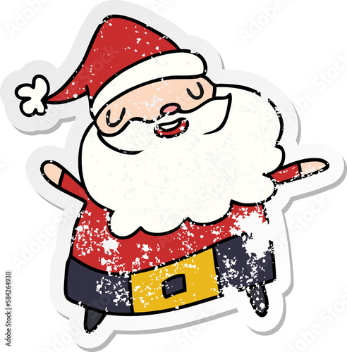 distressed sticker cartoon kawaii of santa claus photo