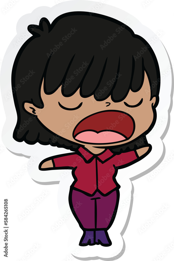 sticker of a cartoon woman talking loudly sticker of a cartoon woman talking loudly