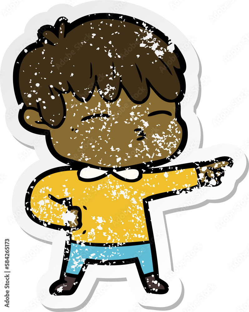distressed sticker of a cartoon curious boy distressed sticker of a cartoon curious boy