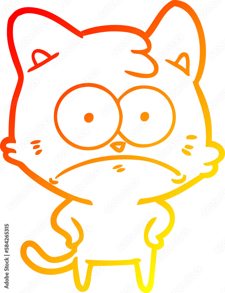 Fototapeta premium warm gradient line drawing cartoon nervous cat