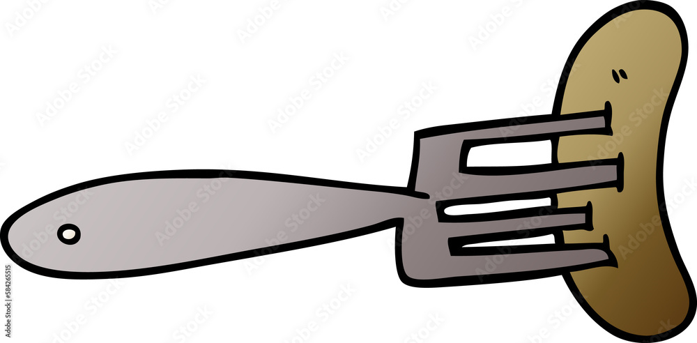 cartoon doodle sausage on fork cartoon doodle sausage on fork