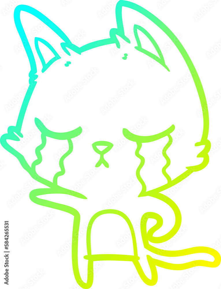 cold gradient line drawing crying cartoon cat pointing cold gradient line drawing crying cartoon cat pointing