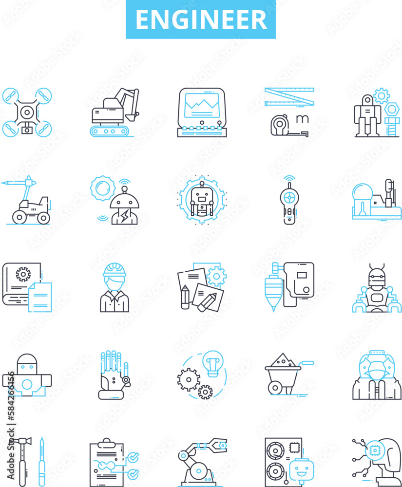 Engineer vector line icons set. Engineer, Technical, Mechanical, Structural, Electrical, Design, Civil illustration outline concept symbols and signs Engineer vector line icons set. Engineer, Technical, Mechanical, Structural, Electrical, Design, Civil illustration outline concept symbols and signs