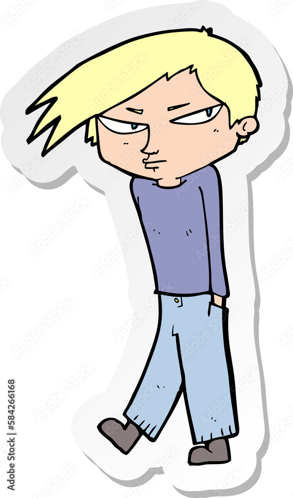 sticker of a cartoon grumpy boy
