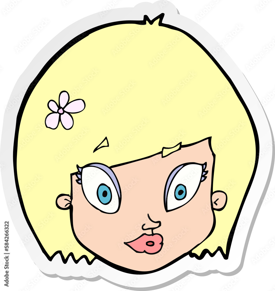 sticker of a cartoon happy female face sticker of a cartoon happy female face