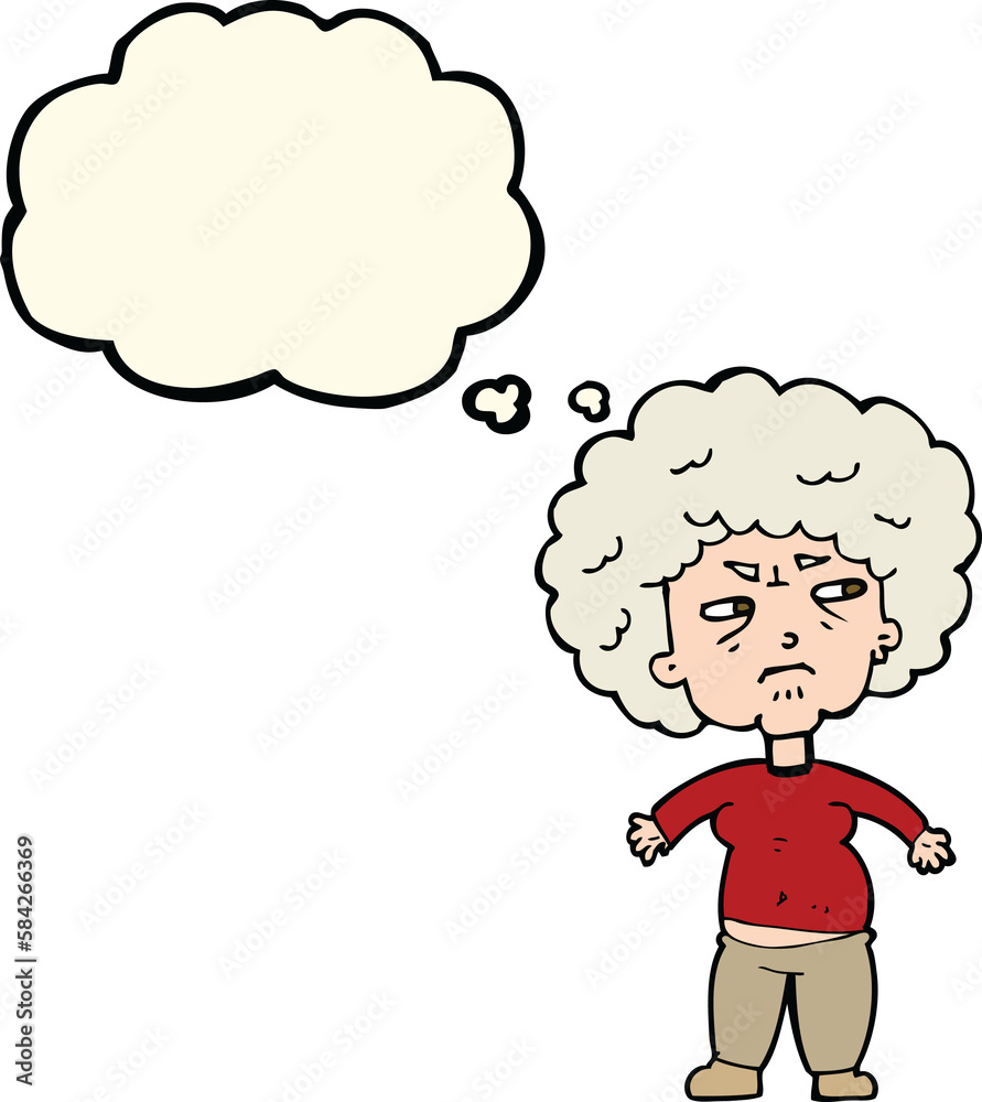 cartoon annoyed old woman with thought bubble cartoon annoyed old woman with thought bubble