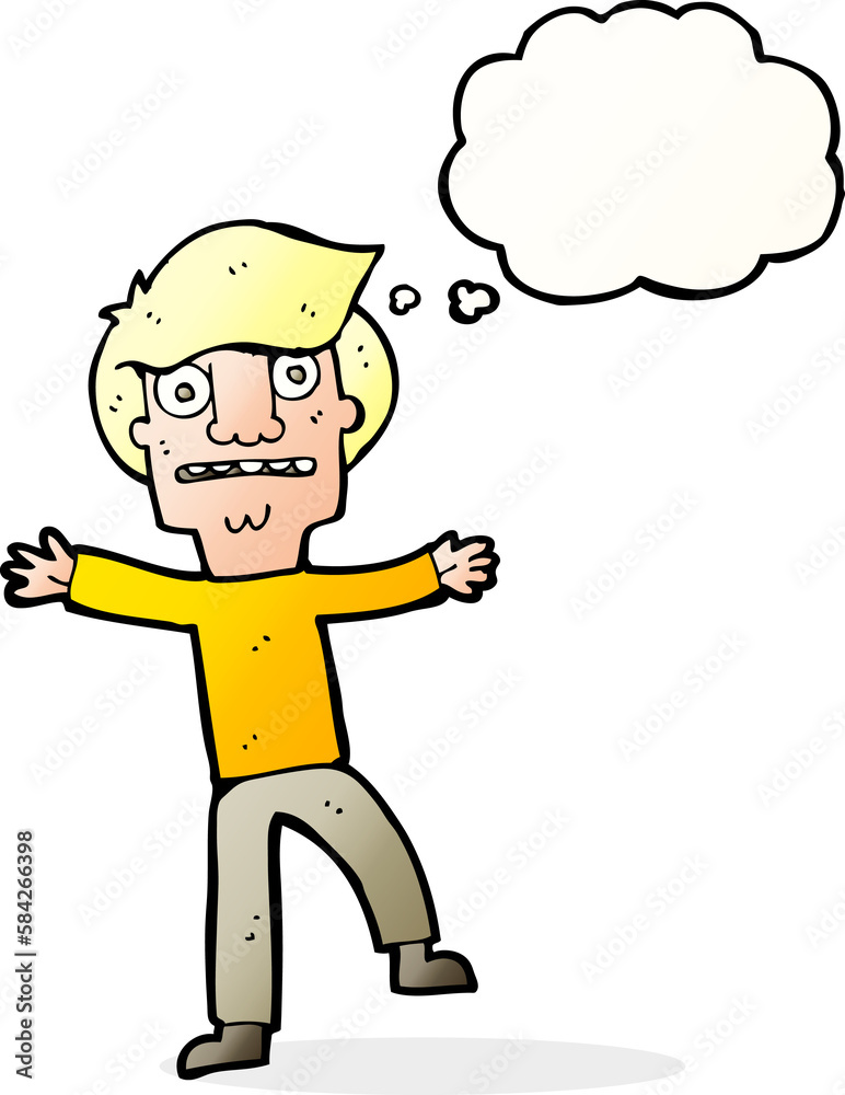 cartoon boy panicking with thought bubble cartoon boy panicking with thought bubble