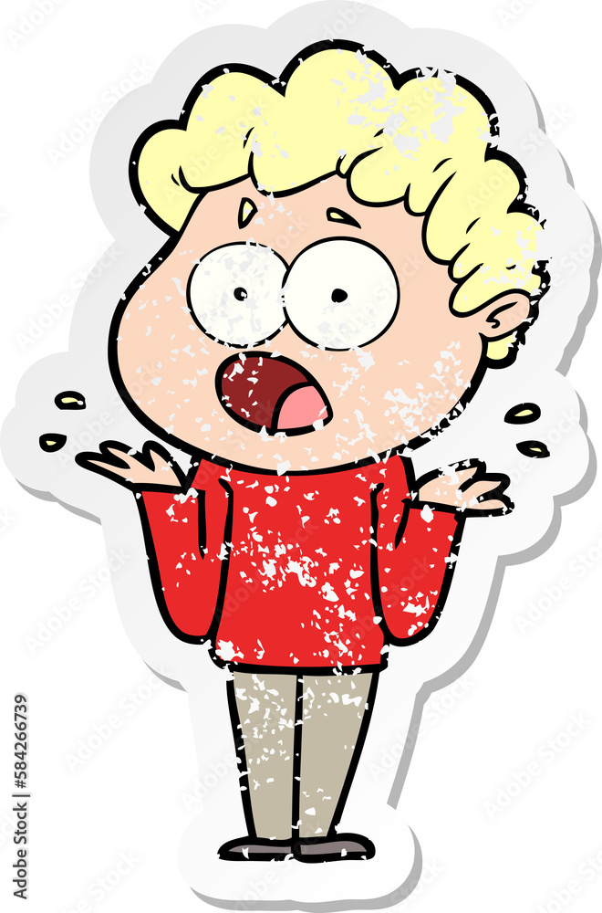 Fototapeta premium distressed sticker of a cartoon man gasping in surprise