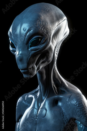 Portrait of an alien isolated on black background. Generative Ai