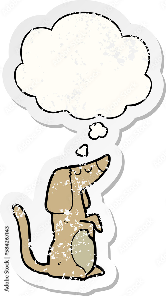 cartoon dog and thought bubble as a distressed worn sticker cartoon dog and thought bubble as a distressed worn sticker