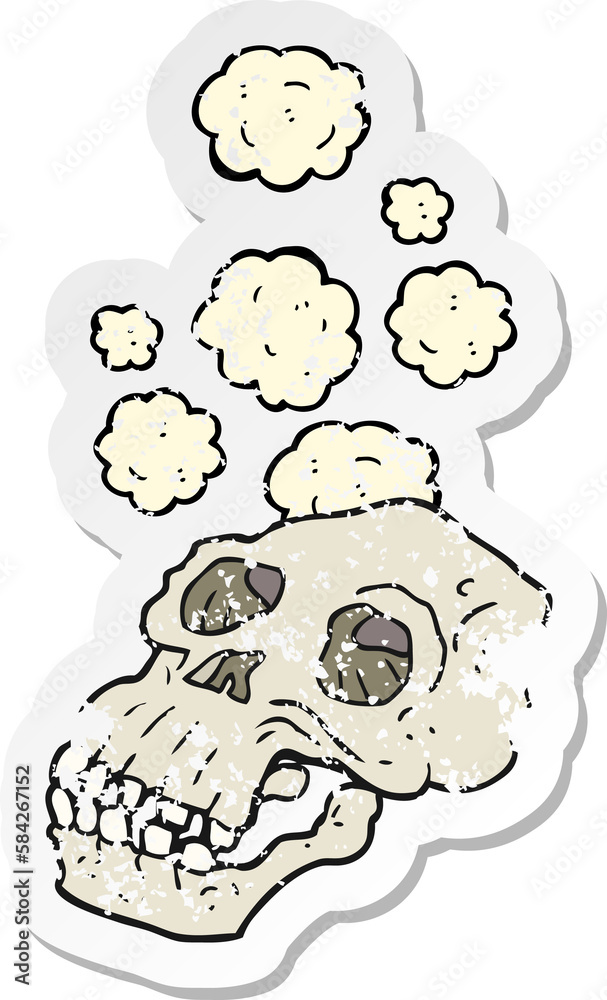 retro distressed sticker of a cartoon ancient skull retro distressed sticker of a cartoon ancient skull