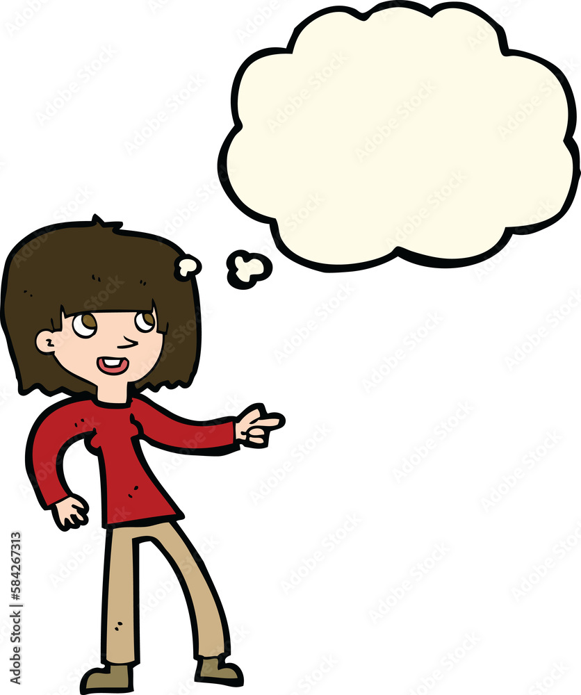 cartoon girl pointing with thought bubble cartoon girl pointing with thought bubble