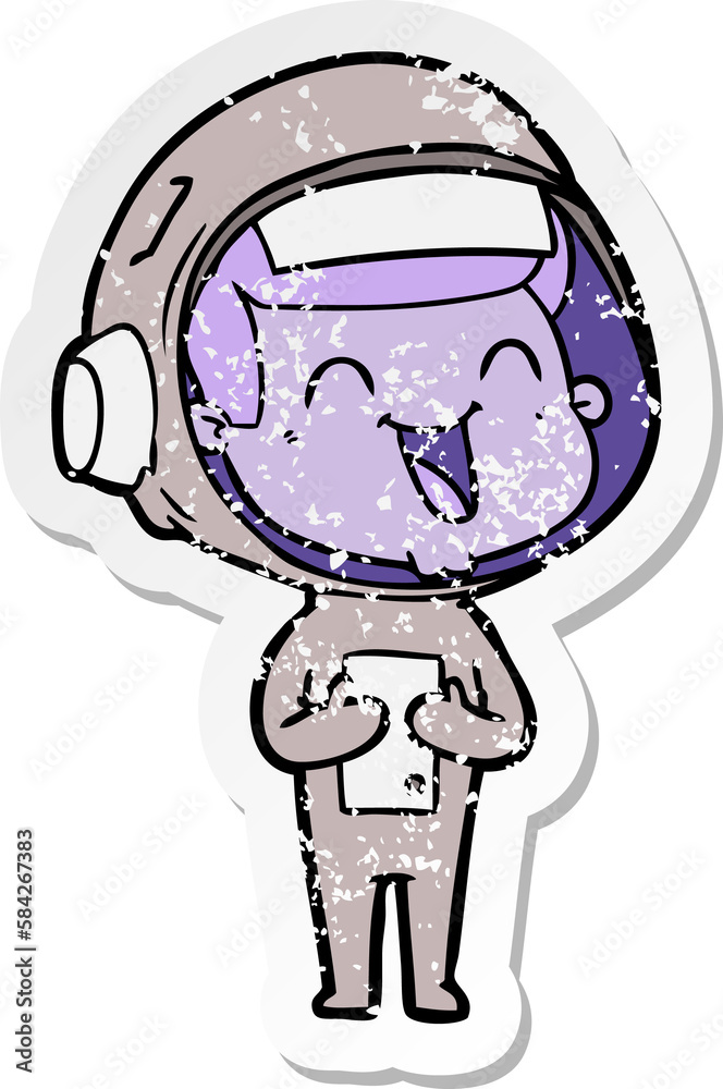 distressed sticker of a happy cartoon astronaut distressed sticker of a happy cartoon astronaut