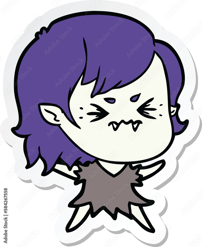 sticker of a annoyed cartoon vampire girl sticker of a annoyed cartoon vampire girl