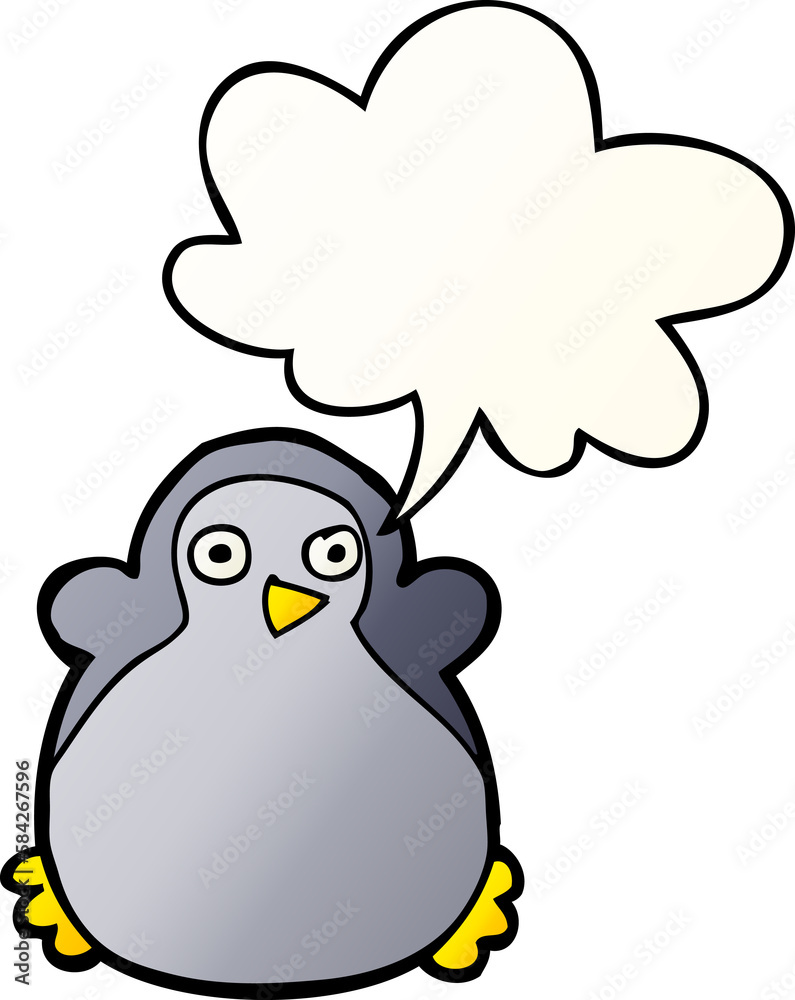 cartoon penguin and speech bubble in smooth gradient style cartoon penguin and speech bubble in smooth gradient style