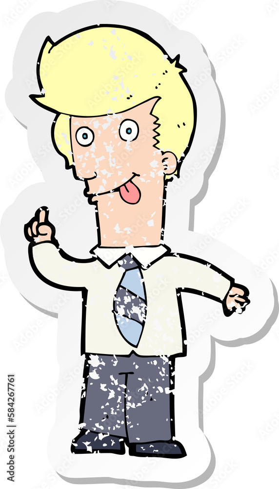 retro distressed sticker of a cartoon office man with crazy idea retro distressed sticker of a cartoon office man with crazy idea