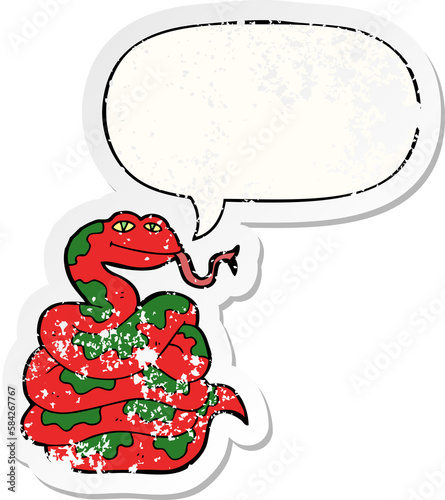 cartoon snake and speech bubble distressed sticker