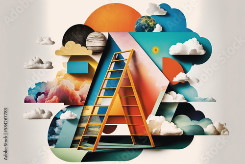 Abstract ladder and clouds. Concept of career growth and development. Generative ai