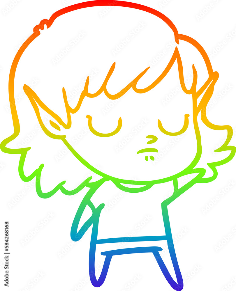 rainbow gradient line drawing cartoon elf girl rainbow gradient line drawing cartoon elf girl