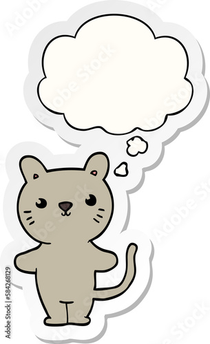 cartoon cat and thought bubble as a printed sticker