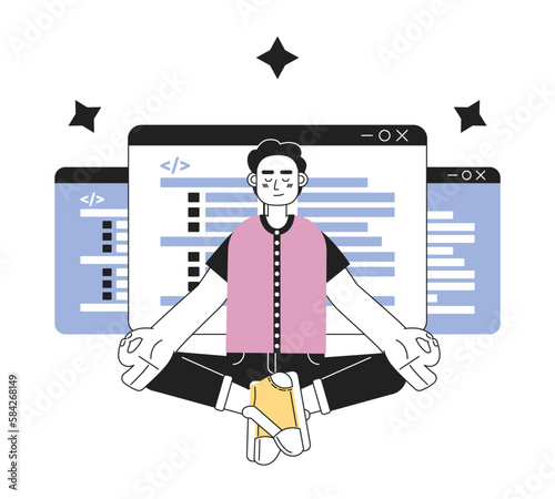 Become programmer expert line concept vector spot illustration. Editable 2D flat cartoon character on white for web design. Improving programming skills creative lineart idea for website, mobile, blog