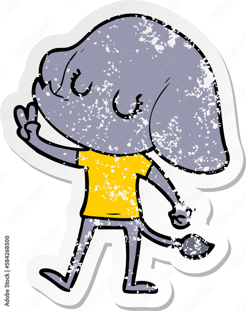 distressed sticker of a cute cartoon elephant distressed sticker of a cute cartoon elephant