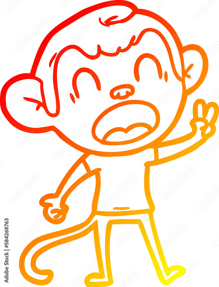 warm gradient line drawing shouting cartoon monkey