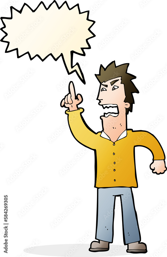 cartoon angry man making point with speech bubble cartoon angry man making point with speech bubble