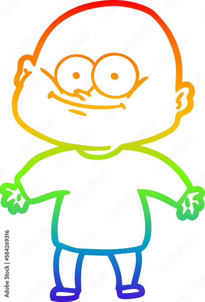 Fototapeta premium rainbow gradient line drawing cartoon bald man staring