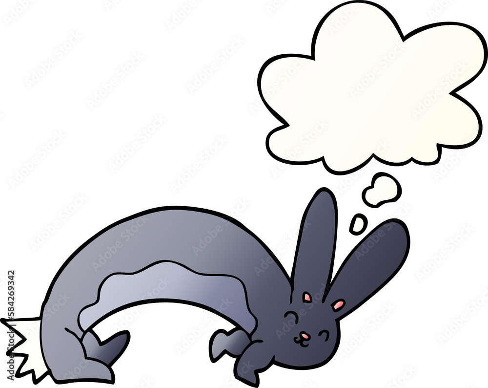 funny cartoon rabbit and thought bubble in smooth gradient style