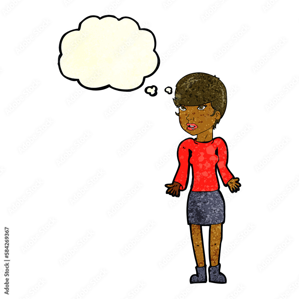 cartoon confused woman with thought bubble cartoon confused woman with thought bubble