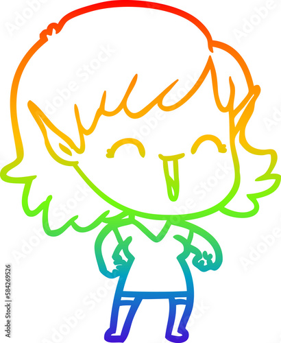 rainbow gradient line drawing cartoon elf girl