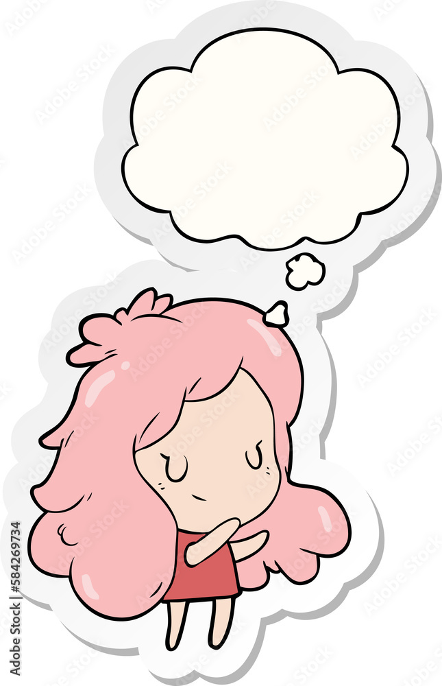 cartoon girl and thought bubble as a printed sticker cartoon girl and thought bubble as a printed sticker