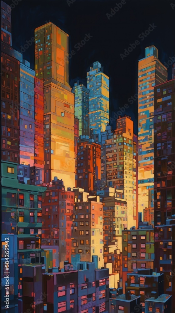 Abstracted urban landscape at night, generative ai Abstracted urban landscape at night, generative ai