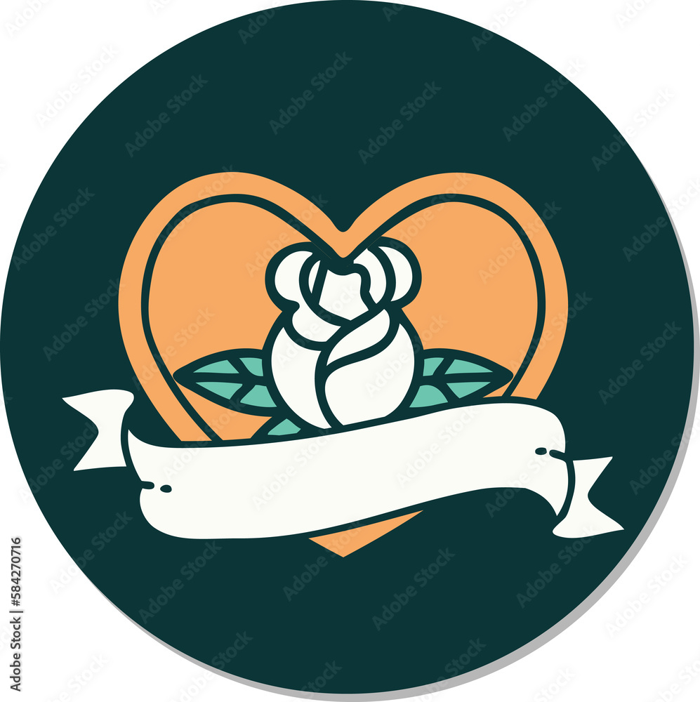 Fototapeta premium tattoo style sticker of a heart rose and banner
