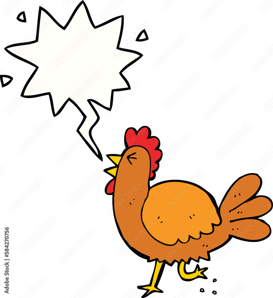 cartoon rooster and speech bubble