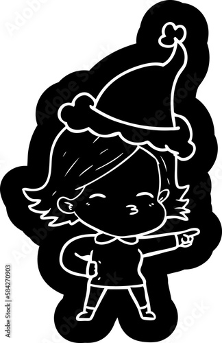 cartoon icon of a woman pointing wearing santa hat