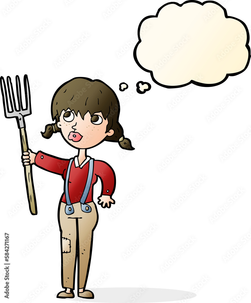 cartoon farmer girl with thought bubble cartoon farmer girl with thought bubble