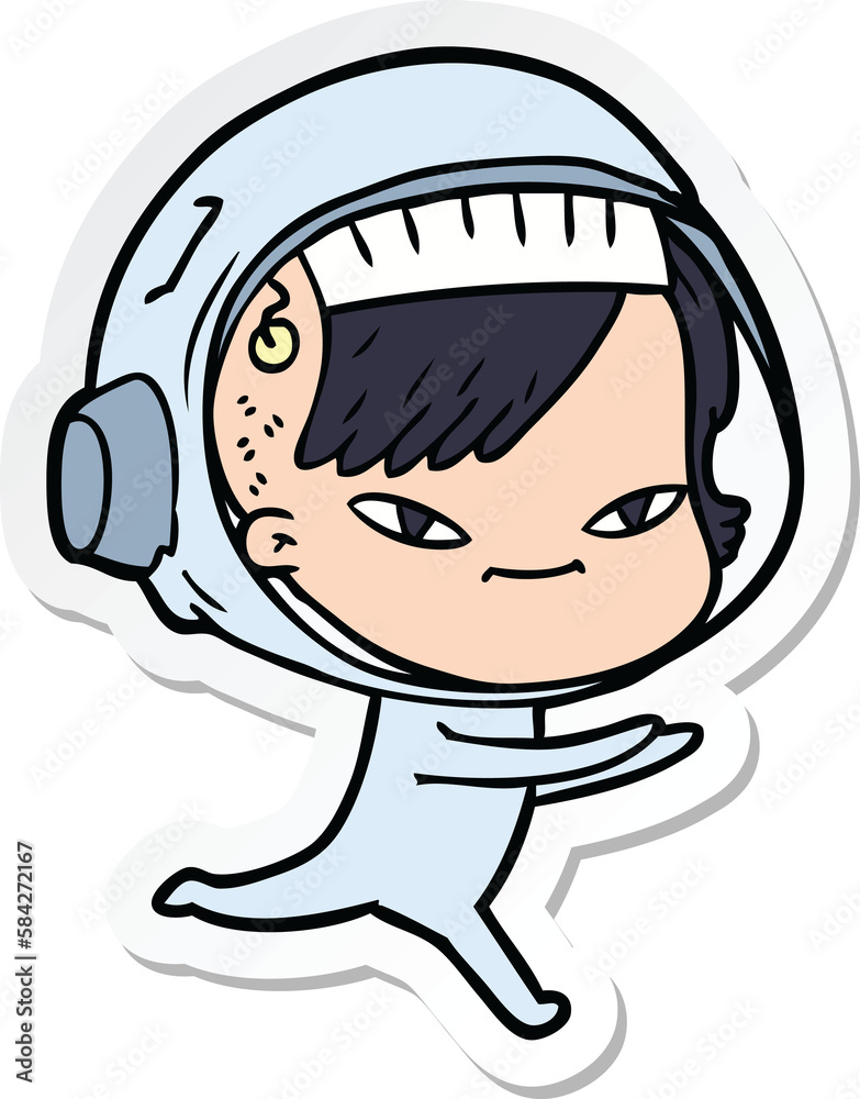 sticker of a cartoon astronaut woman