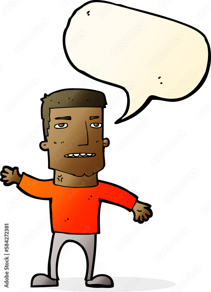 Fototapeta premium cartoon waving stressed man with speech bubble