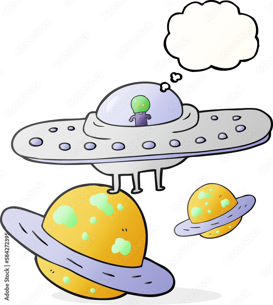 thought bubble cartoon flying saucer in space thought bubble cartoon flying saucer in space