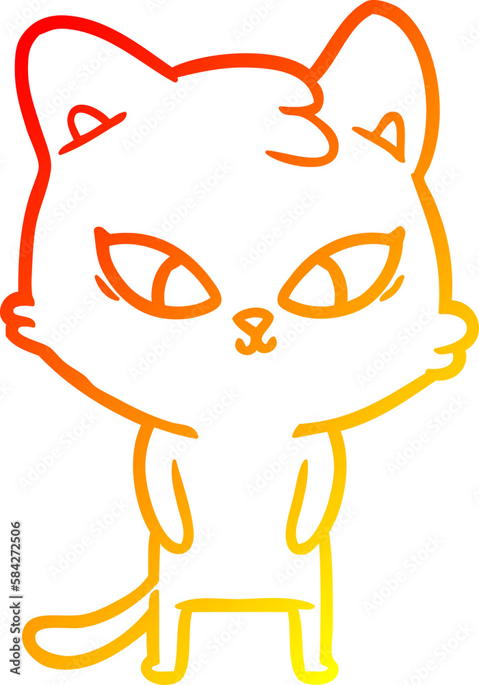 warm gradient line drawing cute cartoon cat