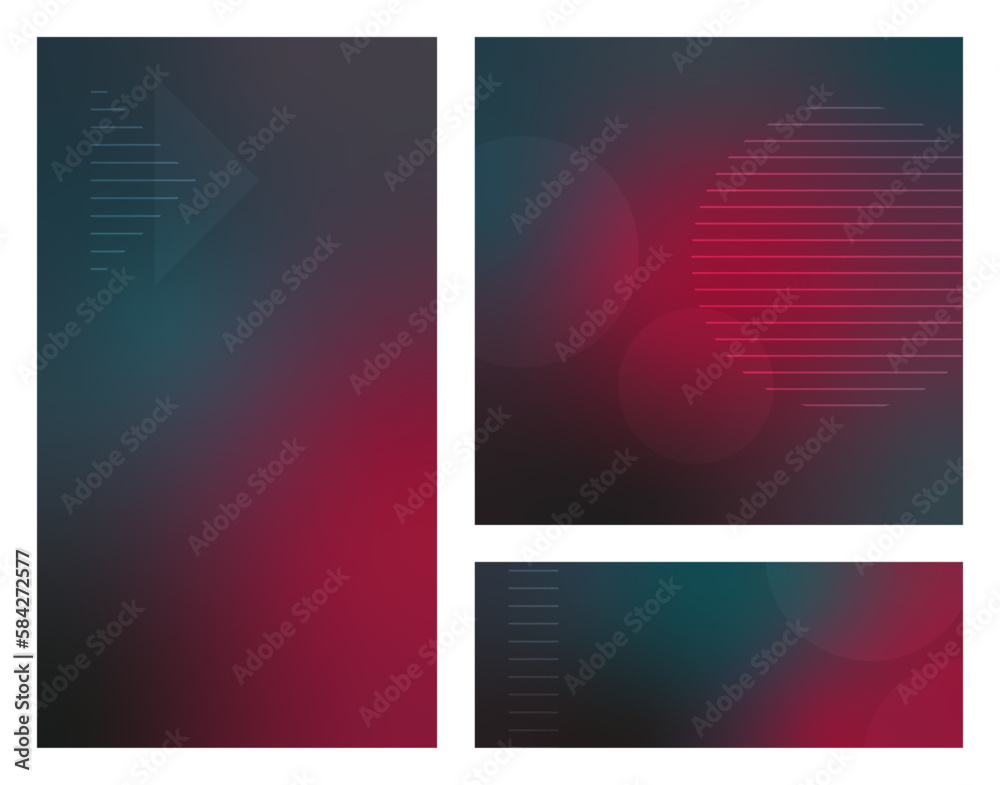 Fototapeta premium Set of abstract banners. Blue, red, magenta dark blur gradient design vectors