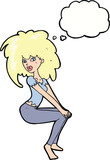 cartoon woman with big hair with thought bubble