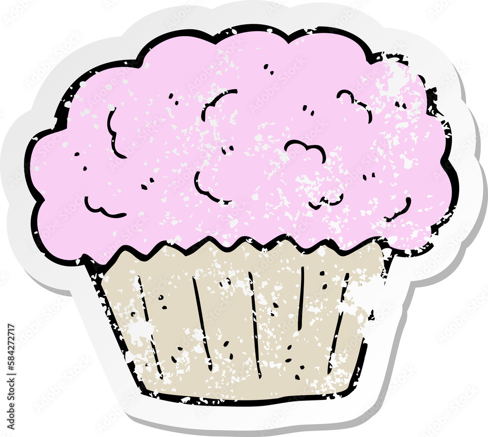 retro distressed sticker of a cartoon cupcake retro distressed sticker of a cartoon cupcake