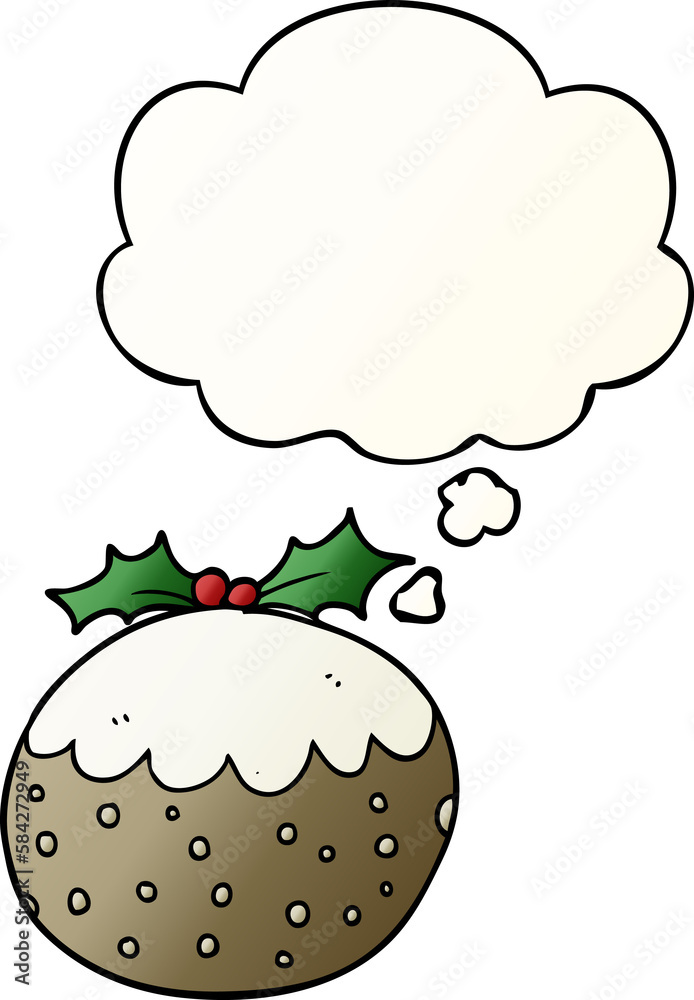 cartoon christmas pudding and thought bubble in smooth gradient style cartoon christmas pudding and thought bubble in smooth gradient style