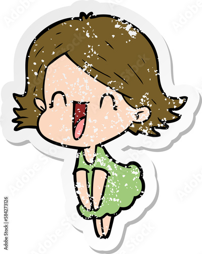 distressed sticker of a cartoon happy woman