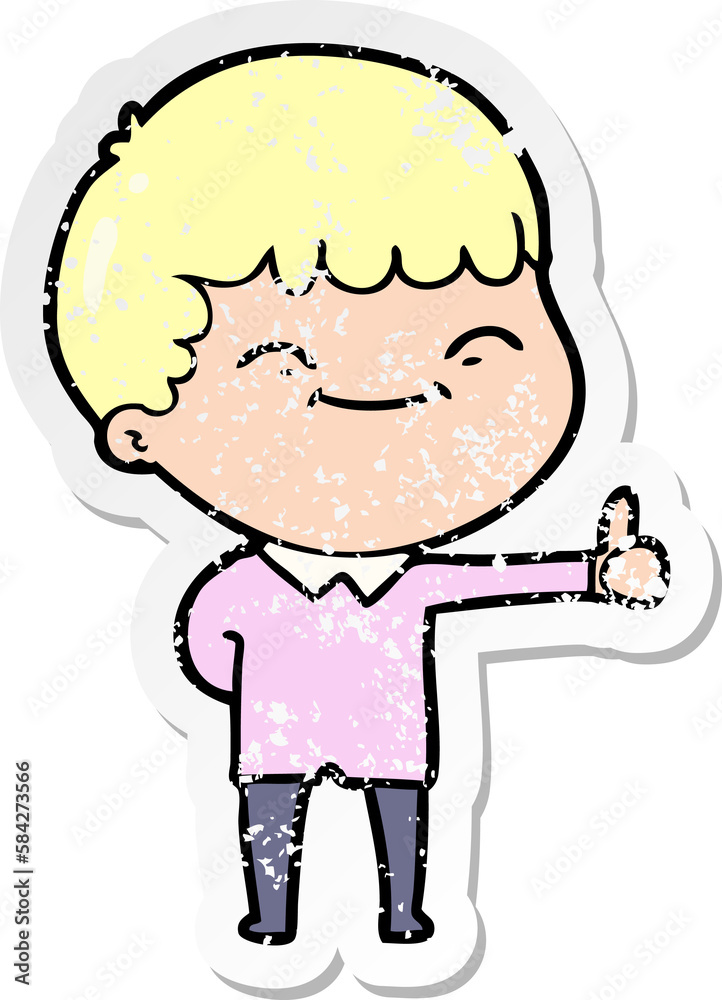 distressed sticker of a cartoon happy boy distressed sticker of a cartoon happy boy