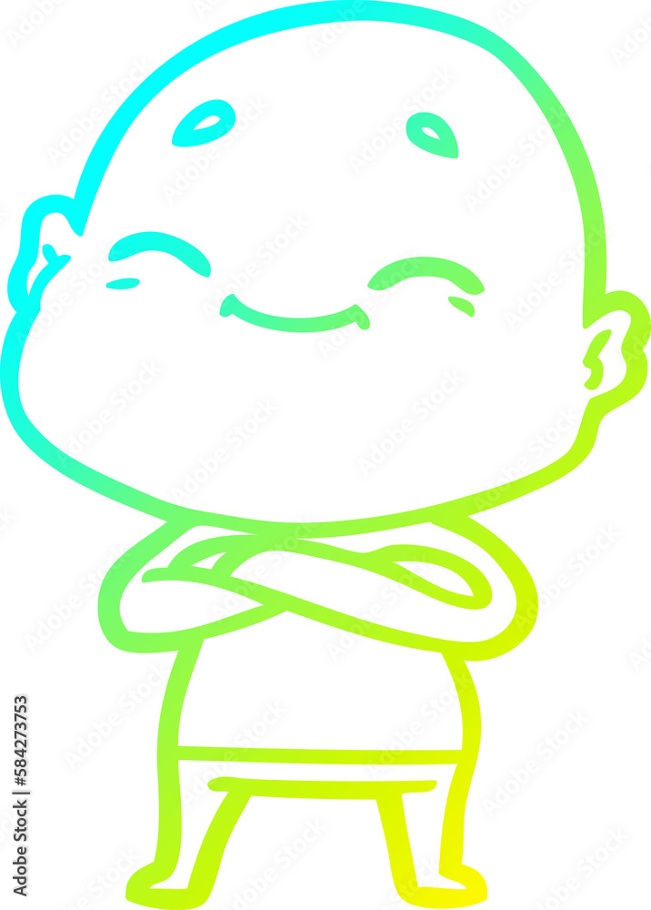 cold gradient line drawing happy cartoon bald man cold gradient line drawing happy cartoon bald man
